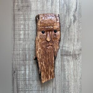Wood spirit carving folkart Hand-Carved Wooden Face wall yard Art garden artisan